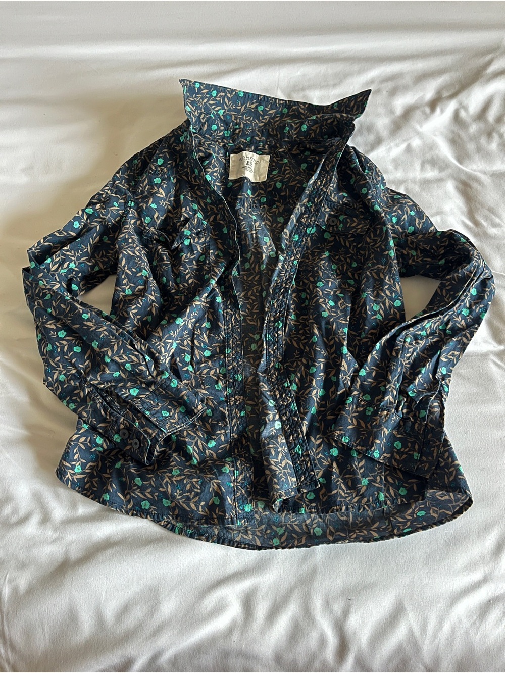 Sonoma Life + Style Size PS Navy Blue & Mint Dark Floral Button-Up Shirt